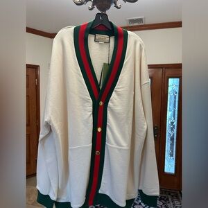Men's Gucci cotton jersey cardigan with Web detail size XL made in Italy